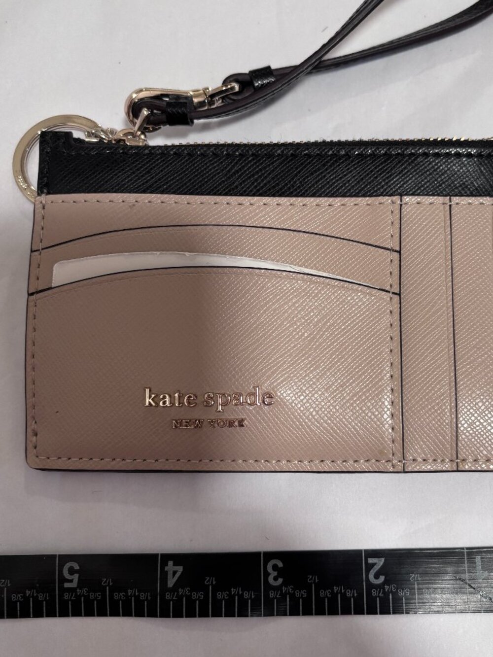 Kate Spade Spencer Cardholder Wristlet Warm Beige Black Saffiano Leather - Picture 3 of 4